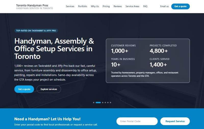 Home page of the Toronto Handyman Pros website